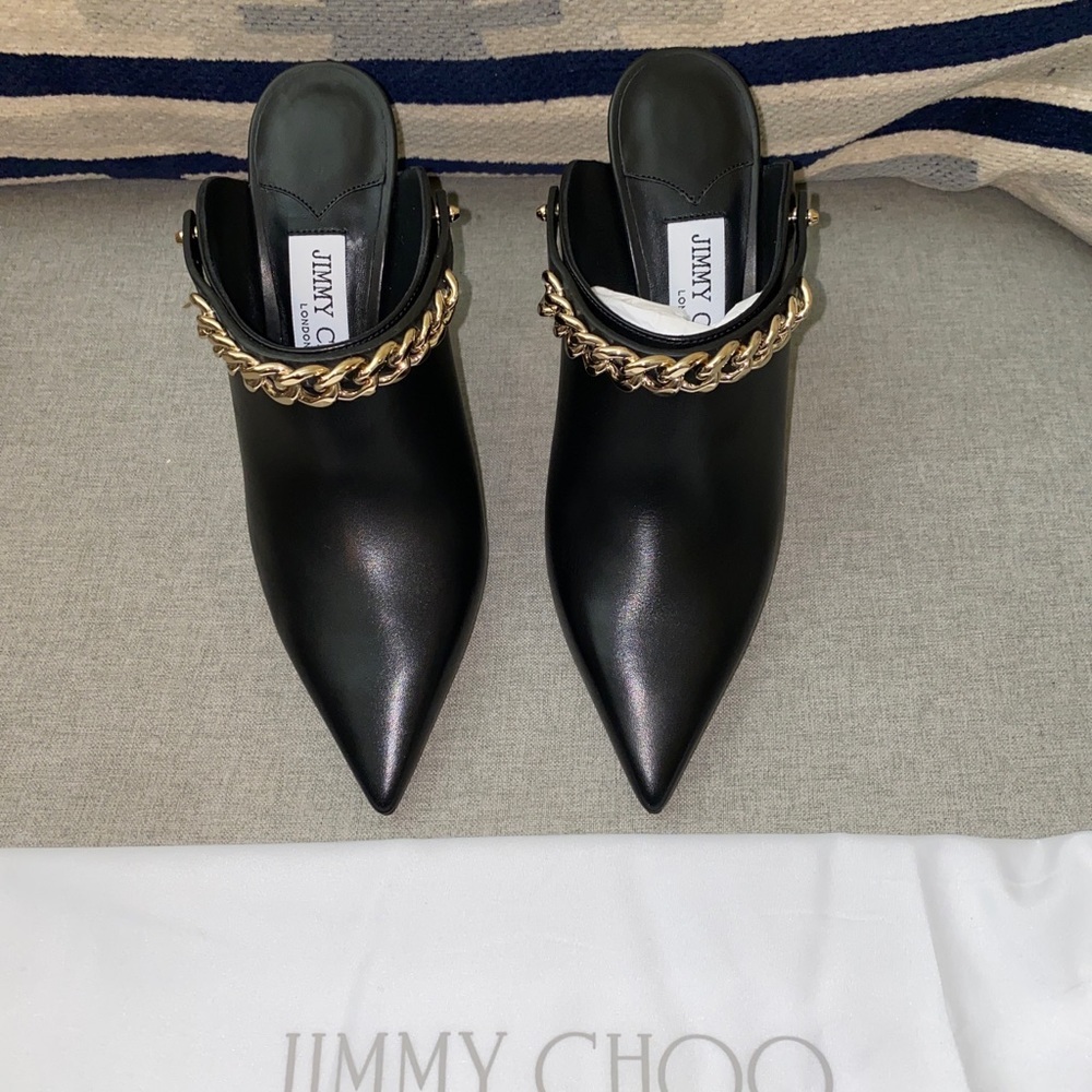 FINAL SALE Jimmy Choo Lexx 100 Black/gold Leather heeled Mules NWT - Picture 4 of 14